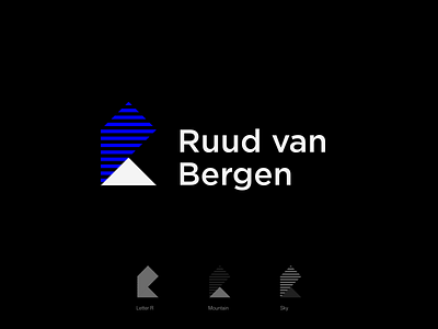 Personal logo design - Ruud van Bergen black blue brand identity branding design icon illustration letter r lines logo design mountain mountains sky square stripes triangle vector
