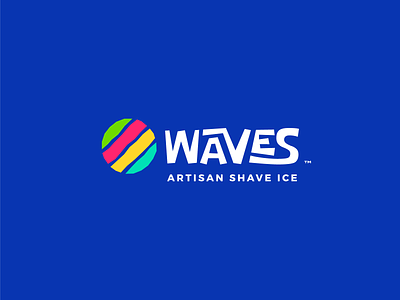 Logo Waves Artisan Shave Ice abstract blue branding circle circular colorful colourful fruit ice icon logo logo design logodesign logotype minimal logo shave ice stripe logo striped typography waves