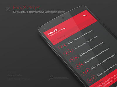 Early design sketch for Sync.Club app club playlist sync
