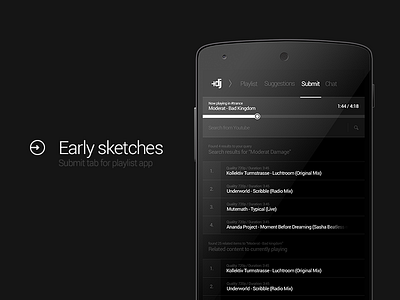 submit tab for playlist app app dark design dj list playlist progress submit ui