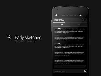 Chat tab for playlist app app chat dark design dj playlist progress tab ui