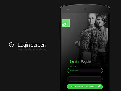 Login screen app fashion in login register screen sign