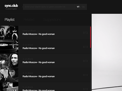 sync.club app club music playlist scrollbar sync ui video