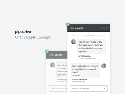 Chat Widget Concept app avatar chat input label live pipedrive send support ui