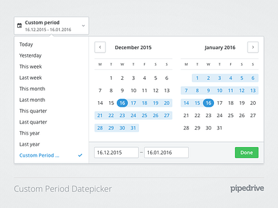 Custom period Datepicker custom date datepicker dropdown period presets time ui