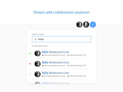 Simple add collaborator popover autocomplete card popover profile