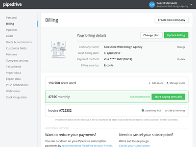 Billing page explorations app billing settings ui