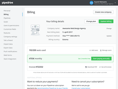 Billing page explorations