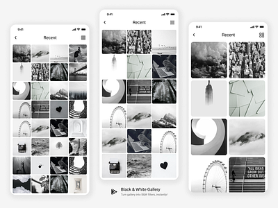 Black & White Gallery App blackwhite filter filter app gallery photo editor photography ui
