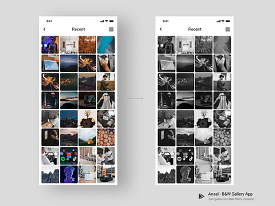 Ansal : B&W Gallery App app app design black white filter photo filter ui