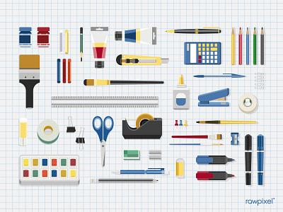 Stationery and art tool collection vector branding colour design icon illustration logo mixtape pen pencil ruler simple sketch stationery vector watercolor