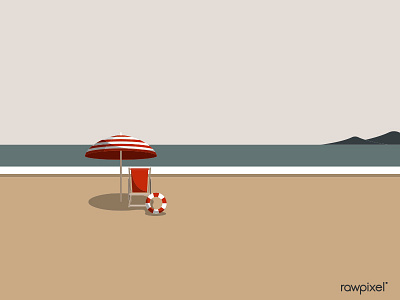 Summer time with umbrella and chair by the beach vector alone beach design illustration logo minimal ocean red sand summer vector