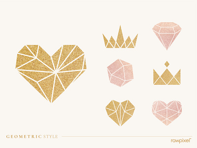 Shimmering geometric design element collection vectors beauty branding company crown design diamond feminine geometric geometry gold heart illustration luxury minimal silver spa vector