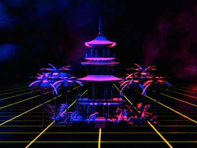 Lamp Shade Temple 3d lofi neon temple vaporwave