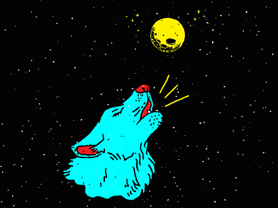 DB - Howlin' at the Moon comic howl illustration moon stars tattoo wolf