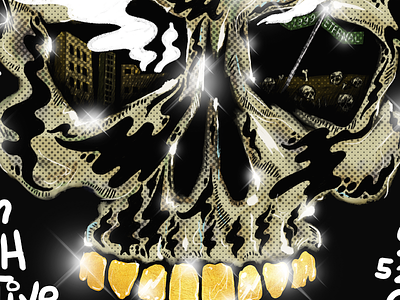 BONE bone thugs gold teeth hip hop illustration poster skull smoke