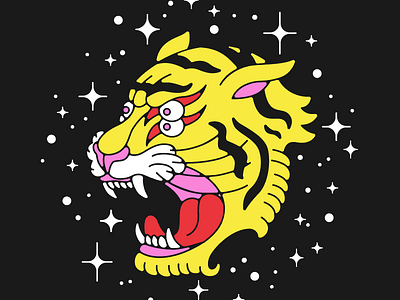 Cosmic Tiger Style now on Cotton Bureau!! cosmic cotton bureau jungle cat space stars tattoo tiger traditional