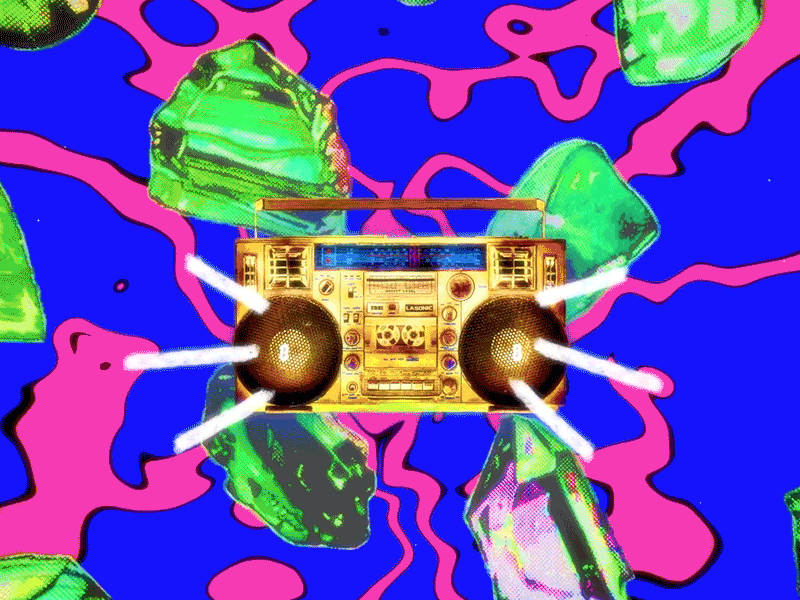 Supafly Boombox FYAHHH animation boombox cel animation fire gems psychedelic trippy