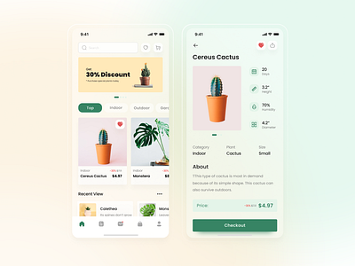 Plants Store App app clean design layout minimalist mobile plant uiux