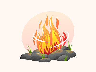 Camp fire vector cartoon illustration