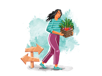 Woman with green plants textured Illustration cartoon character design comission design female female illustration hobby illustration portrait woman