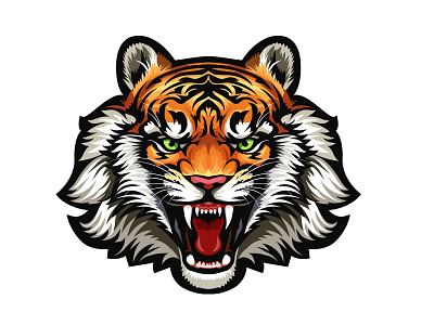 Tiger head angry asian cat character decorative design head illustration logo mascot nature oriental power print roar sport symbol tiger vector wild
