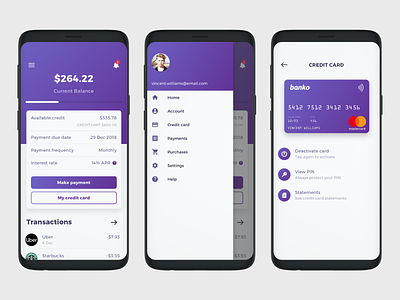 Exploration - Financial/Banking app app design bank app clean credit card dashboard design menu minimal ui design