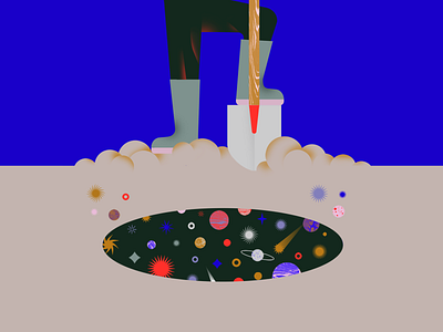 24. Dig curiosity dig discovering exploration flat hole illustration inktober inktober2020 planet shovel space star texture universe vectober vectober2020