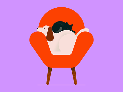 Pet Day armchair buddy cat colorful couch dog flat illustration nationalpetday pet petday puppy sofa