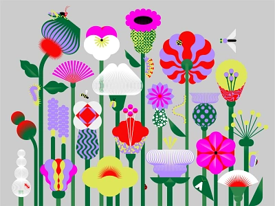 Garden beetle blossoms bugs bulb caterpillar cricket flowering flowers fly geometric grass illustration ladybug nature petals shape spring springtime wild worm