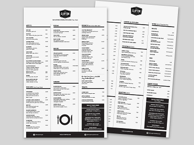 Menu Design - The Clayton clean clean design design layout layout design menu modern monochrome restaurant type