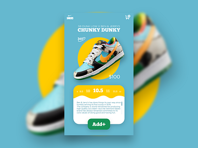 MOBILE SB DUNK LOW X BEN & JERRYS UI adobexd app chunky design dunky icecream illustrator nike nike shoes photoshop sb dunk low shoes sneakers ui uiux ux xd