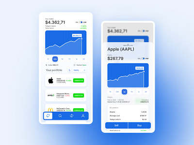 Passfolio (US stock market) app blue charts figma market mobile passfolio product redesign stocks ui ux