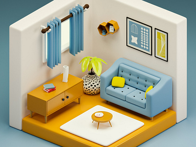3D tiny living room
