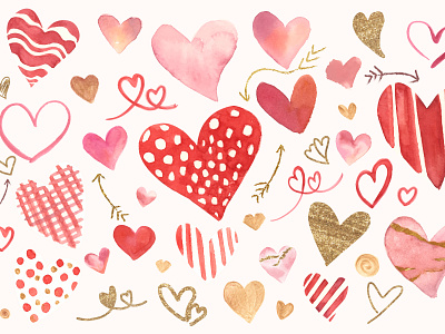 Watercolor Hearts cute design doodle gold heart shape hearts illustrations iloveyou love red vector wallpaper watercolor watercolors watercolour