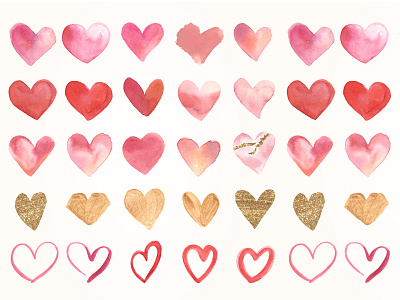 Watercolor Hearts Design Element cute debut design doodle doodles elements gold heart heart shape hearts ilovedoodle iloveyou love pink red vector wallpaper watercolor watercolors watercolour