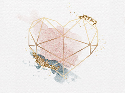 Watercolor Geometric Heart blue cute design element geometric geometric design gold heart heart shape love pink vector watercolor watercolour