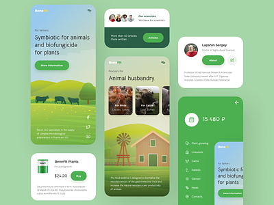 Feed additives for animals and plants agriculture animals app design green interface plants scientists ui ux web