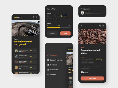Supply of building materials building card delivery filter gravel interface mining sand stone supply ui ux web