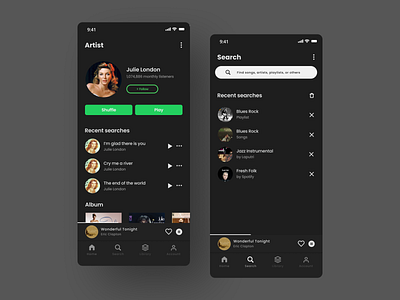 Spotify Redesign - Artist and Search Page app dark design mobile app music app spotify ui ux