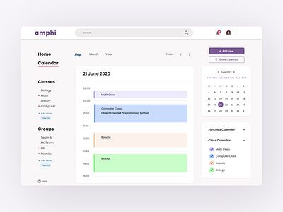Amphi - Calendar Page Design amphi app design education purple ui ux web app web design website