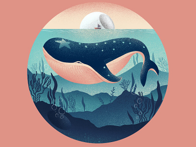 World Throught a Scope : Art Series art freedom illustration illustration design illustrator ocean pastel procreate texture vast whale