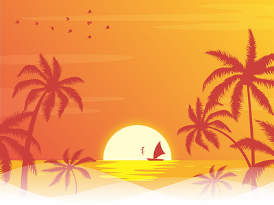 . Ocean art beach board illustration ocean sea sunset waves