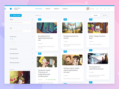 . Fair of ideas cards filter list projects school site ui web
