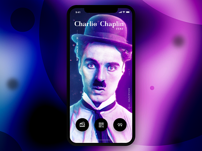 . Charlie Chaplin app bright chaplin cinema disco festival film ios iphone main menu mobile movie navigation retro shine start