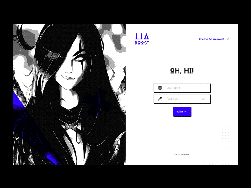 . SignIn animation authorization characters comics dark effect games gif hard heroes illustration invisionstudio login neobrutalism novel signup site studio ui web