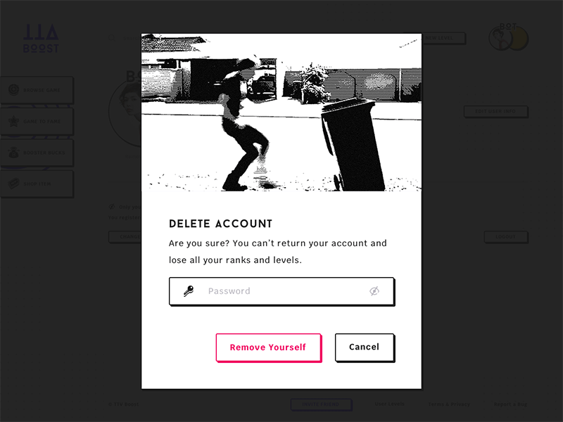 . Delete Account account dark delete form fun gif meme neobrutalism remove site style ui web