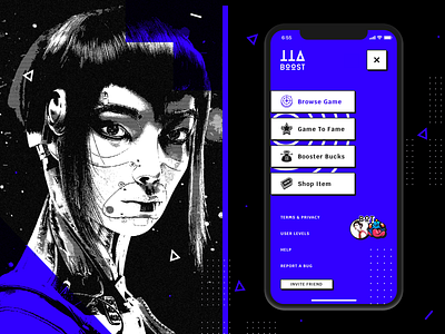 . Navigation app dark fun games illustration iphone menu mobile navigation neobrutalism sidebar site stream ui web