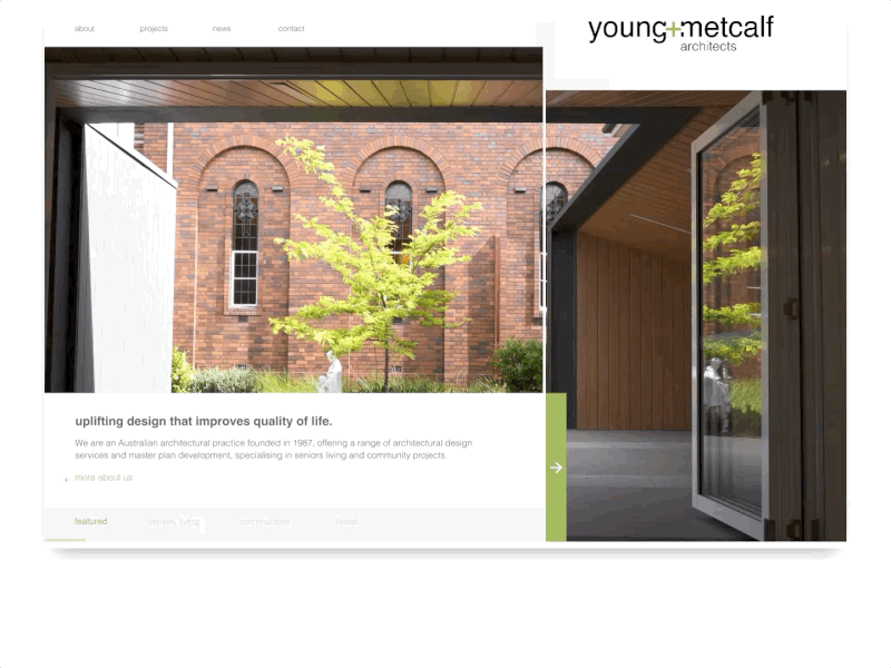 young + metcalf architects - page load transition architects interaction design photography transitions web design work in progress