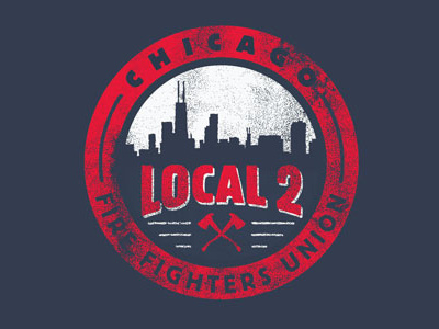 Chicago Fire Fighters Union axe badge chicago distress fire firefighter local2 print silkscreen union vintage